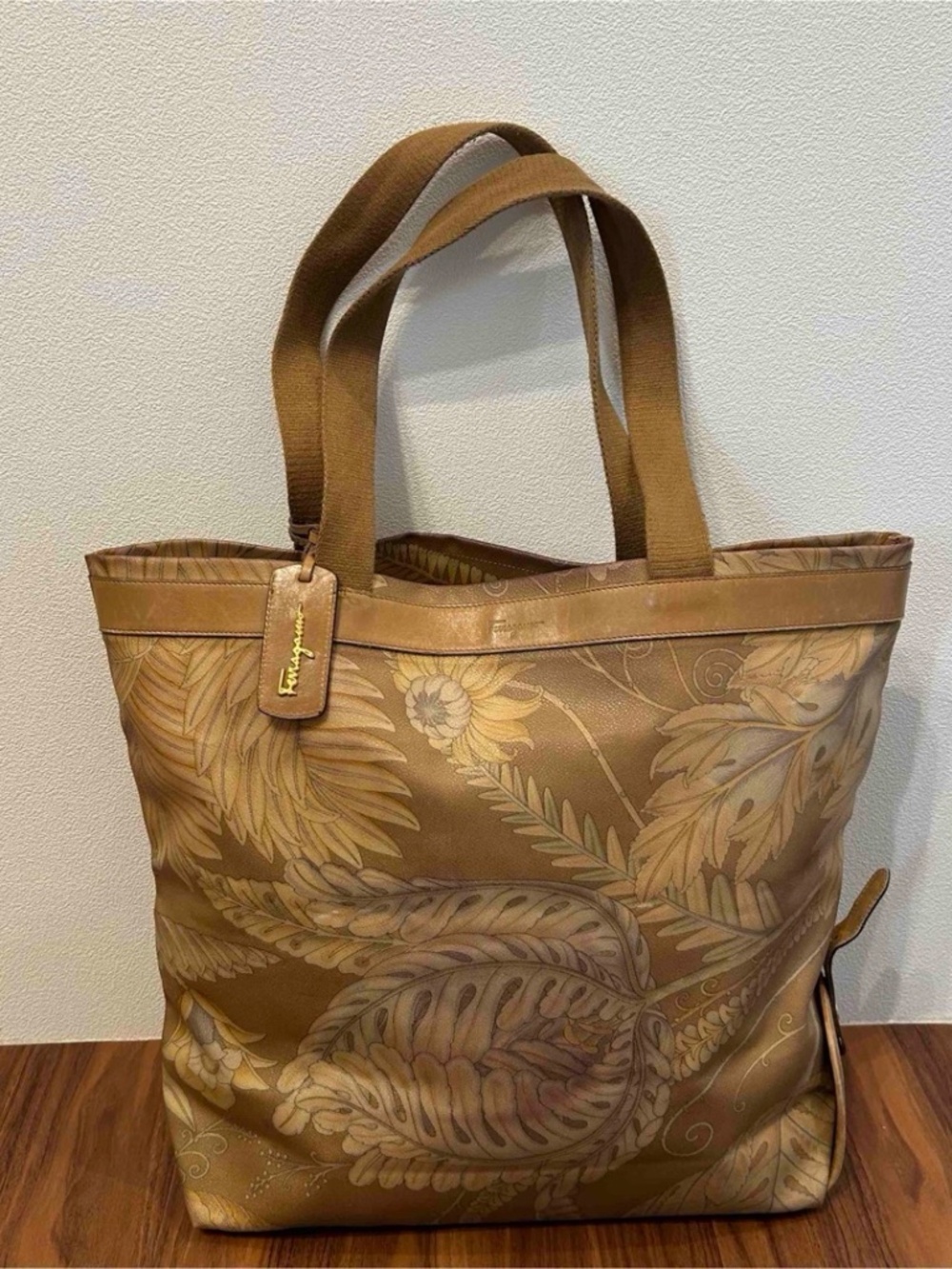 Salvatore Ferragamo Tan Floral Print Canvas Tote